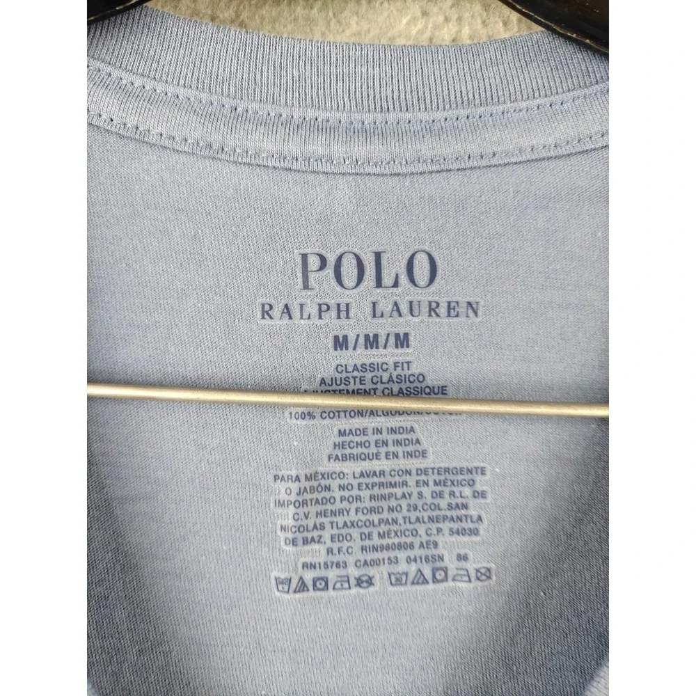 Polo Ralph Lauren Mens Shirt Medium Blue Small Pony Tee V Neck‎ Pullover Preppy
